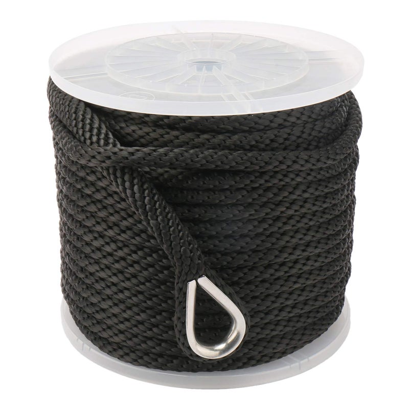 NovelBee 3/8" x 150' Premium Solid Braid MFP Anchor Line,Best Polypropylene Rope with Stainless Steel Thimble,Working Load Limit 250 lbs;Breaking Strength 1290 lbs (Black) - Image 5